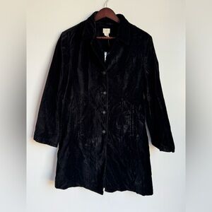 J. Jill Women Black Velvet Car Coat Blazer Jacket Mid weight 6 Petite 100 Cotton